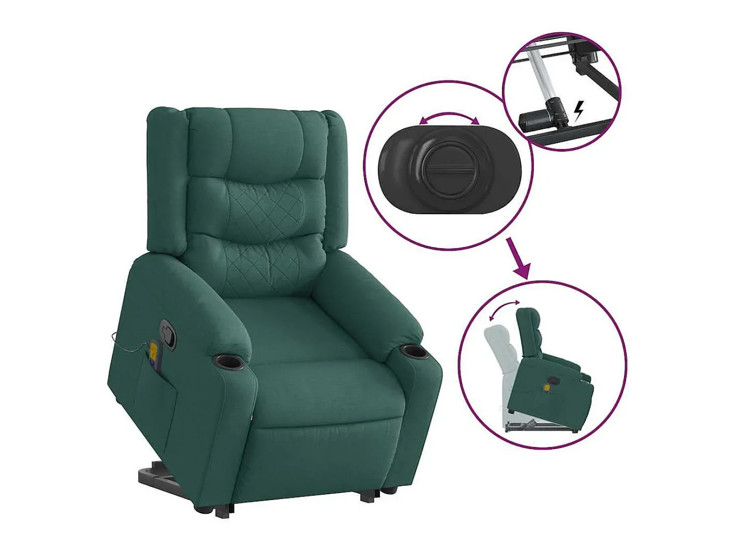 Hot Poltrona Confortável | Poltrona reclinável elevatória de massagens tecido verde-escuro SHL892494 Verde pinho