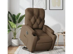 New Poltrona Confortável | Poltrona reclinável elevatória elétrica tecido SHL515242 Castanho