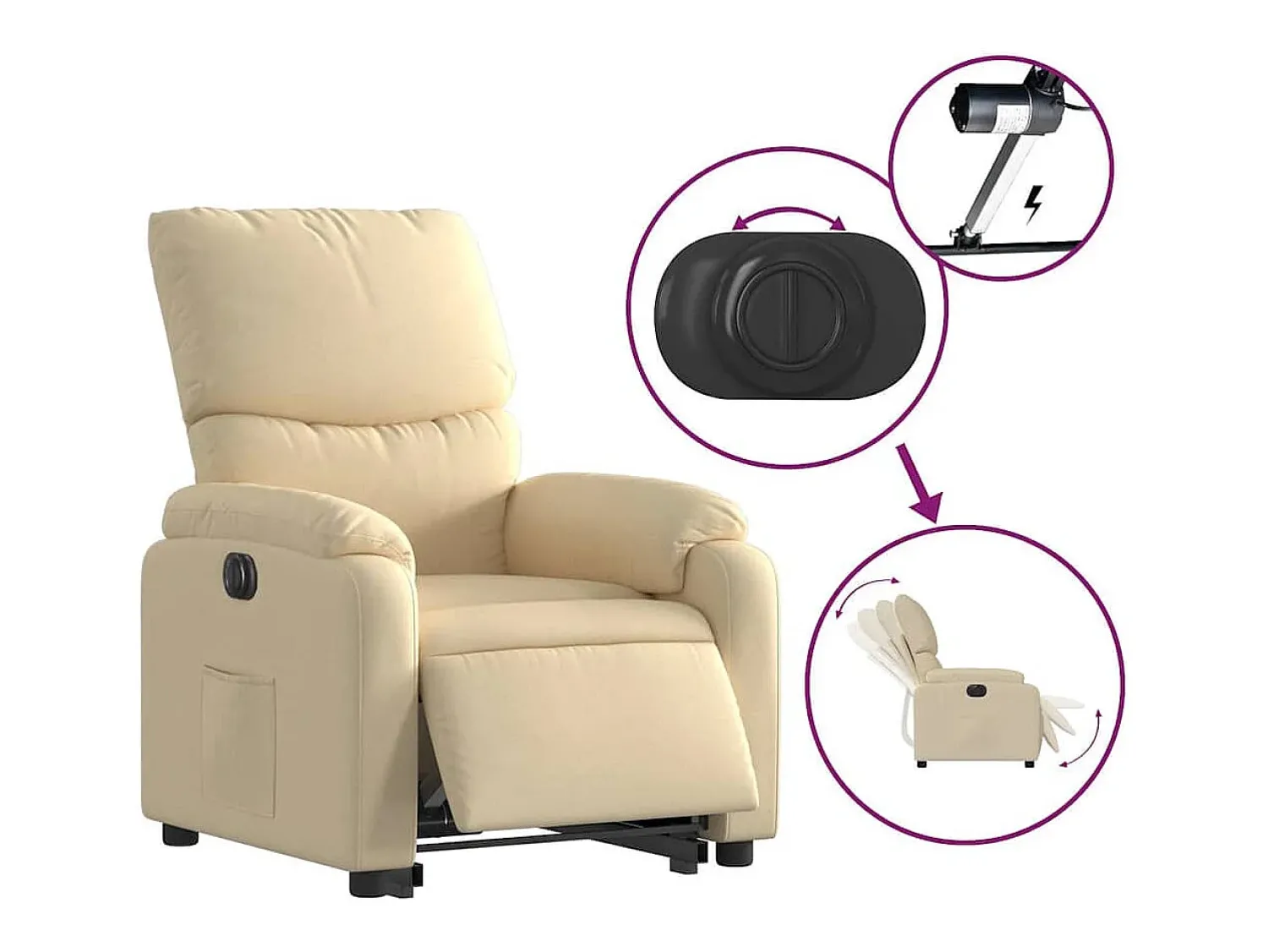 Sale Poltrona Confortável | Poltrona reclinável elevatória elétrica tecido cor SHL298009 Creme