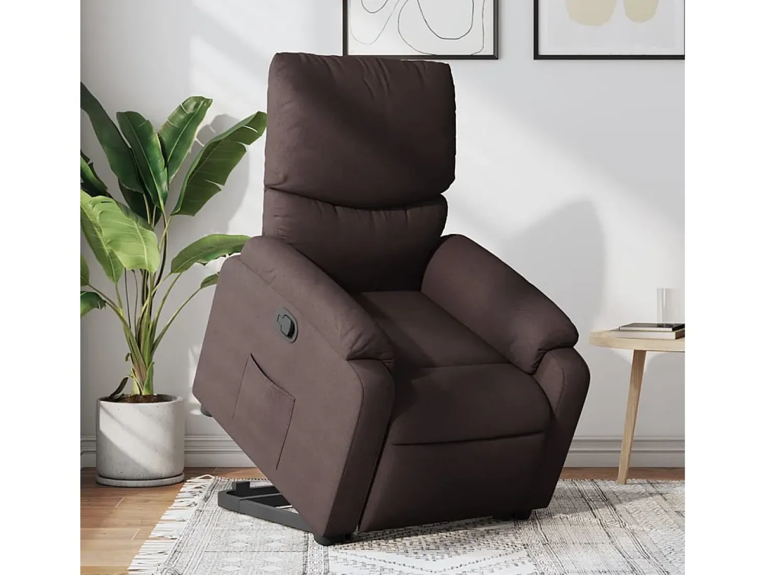 Poltrona| Poltrona Confortável | Poltrona reclinável elevatória tecido -escuro SHL67156 Castanho