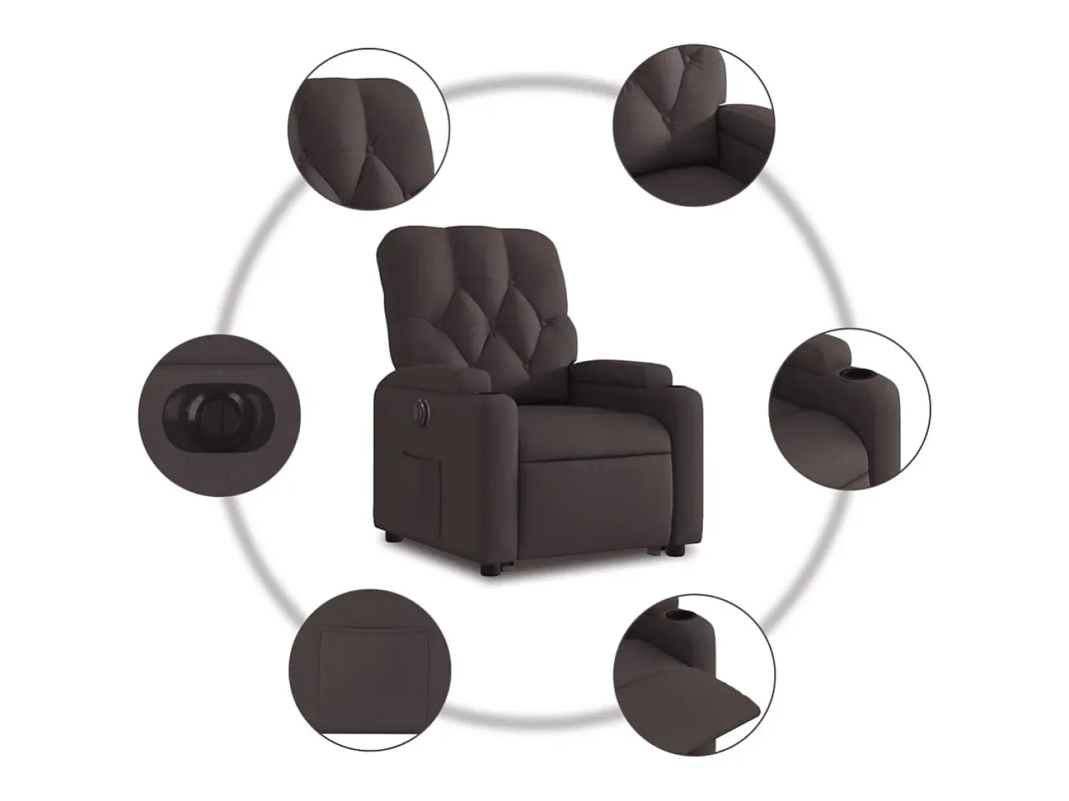 Poltrona| Poltrona Confortável | Poltrona reclinável elevatória elétrica tecido -escuro SHL535328 Castanho