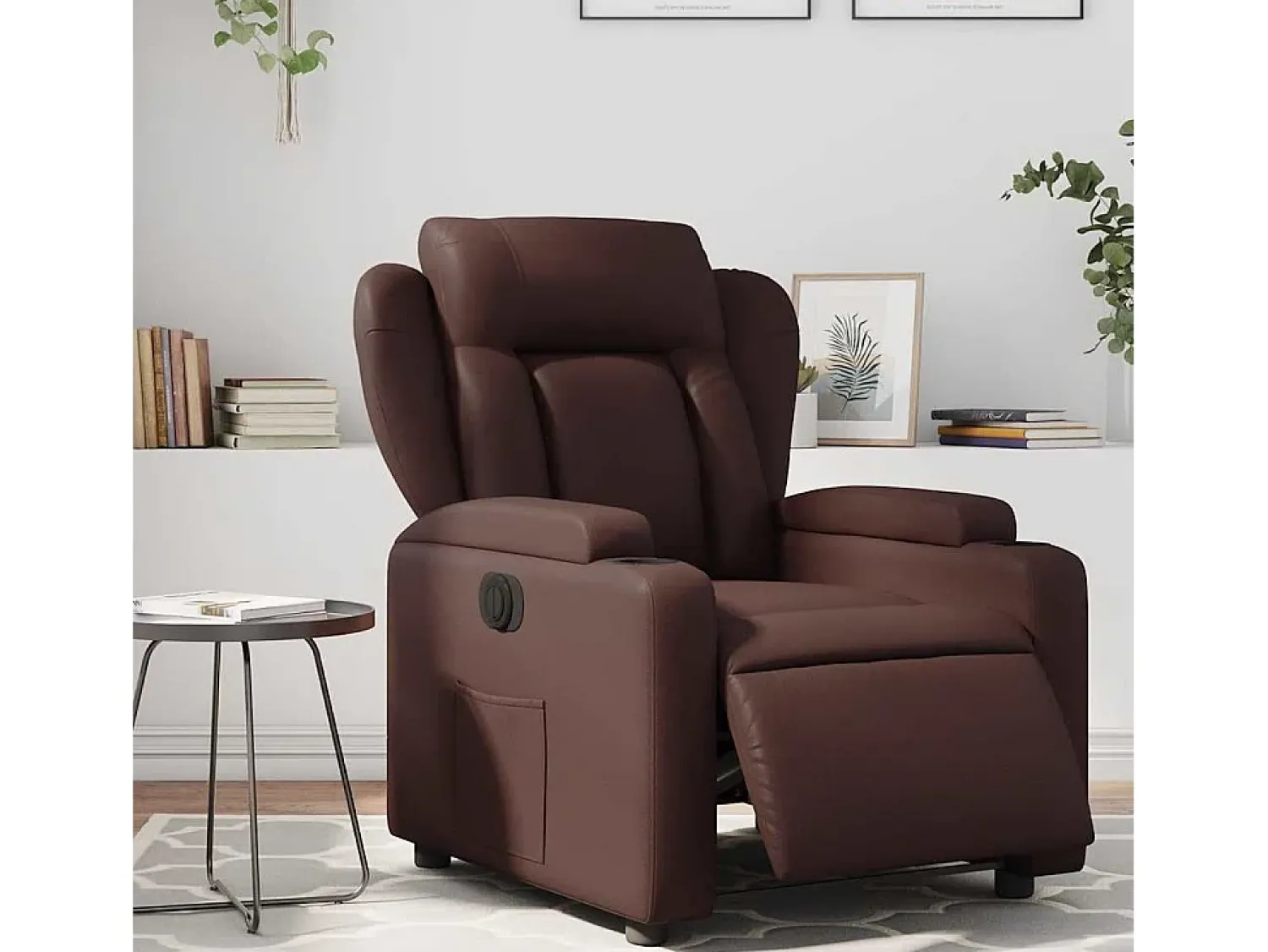 Poltrona* Poltrona Confortável | Poltrona reclinável elétrica couro artificial SHL594333 Castanho
