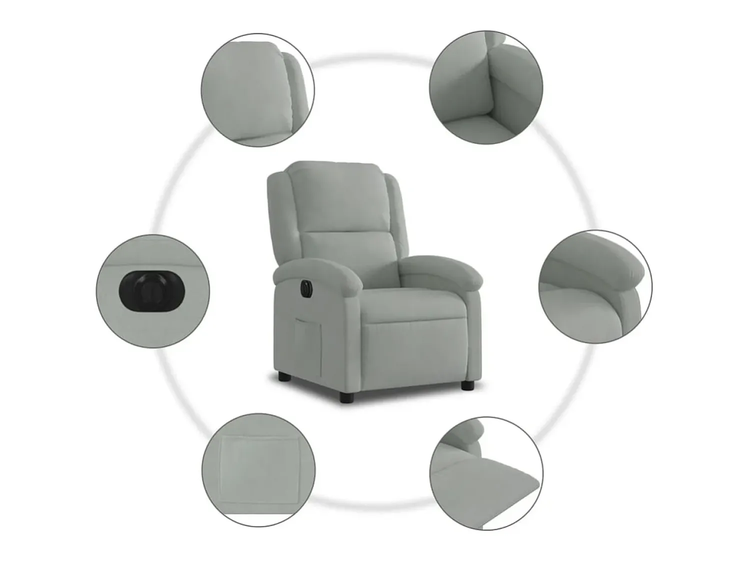 Poltrona| Poltrona Confortável | Poltrona reclinável elétrica veludo -claro SHL154118 Cinzento