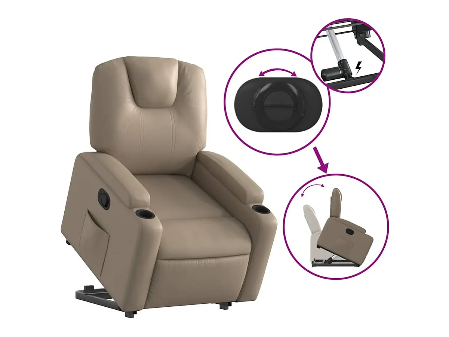 Sale Poltrona Confortável | Poltrona reclinável elevatória couro artificial cor cappuccino SHL512300 Castanho