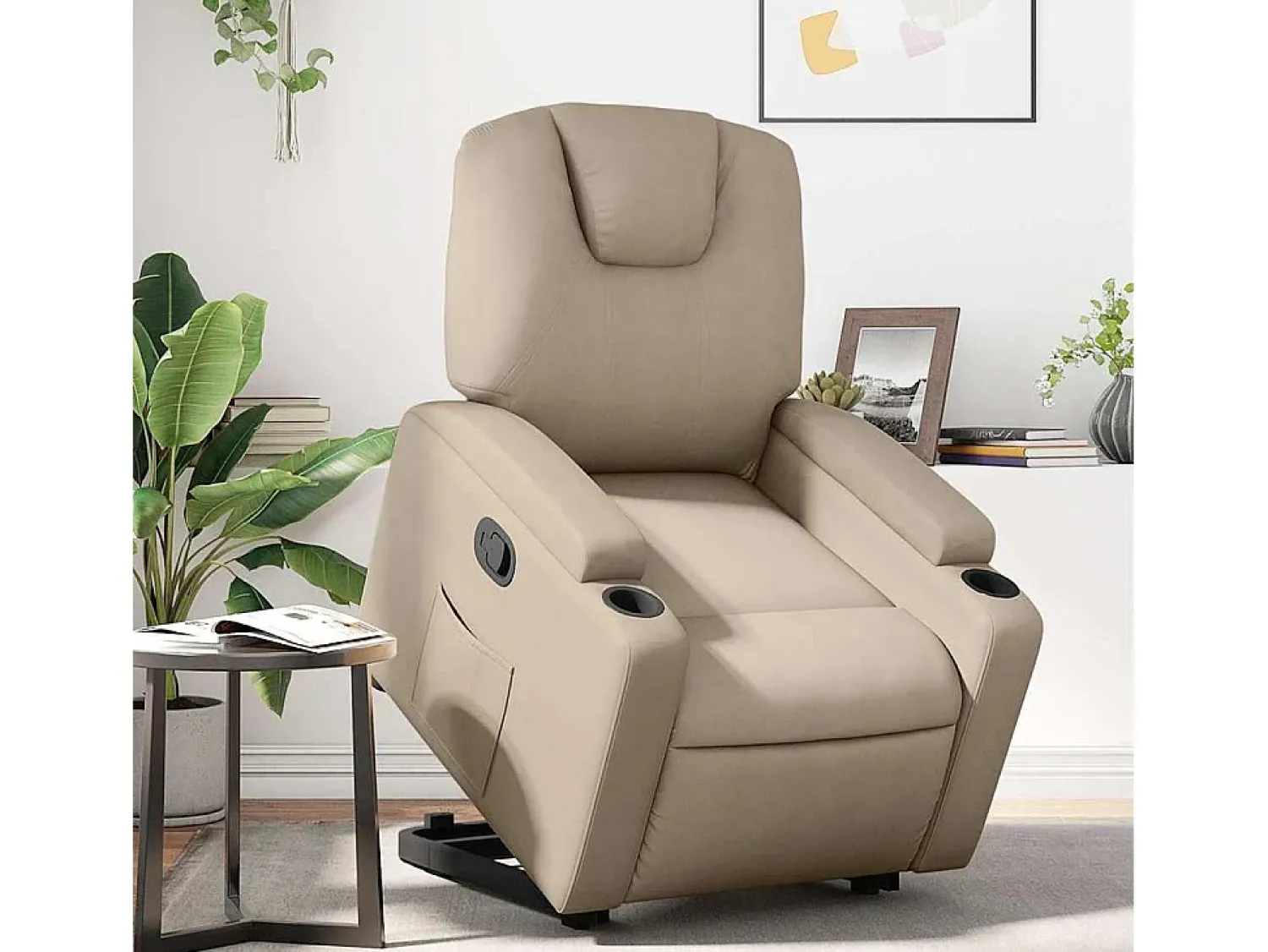 Sale Poltrona Confortável | Poltrona reclinável elevatória couro artificial cor cappuccino SHL512300 Castanho