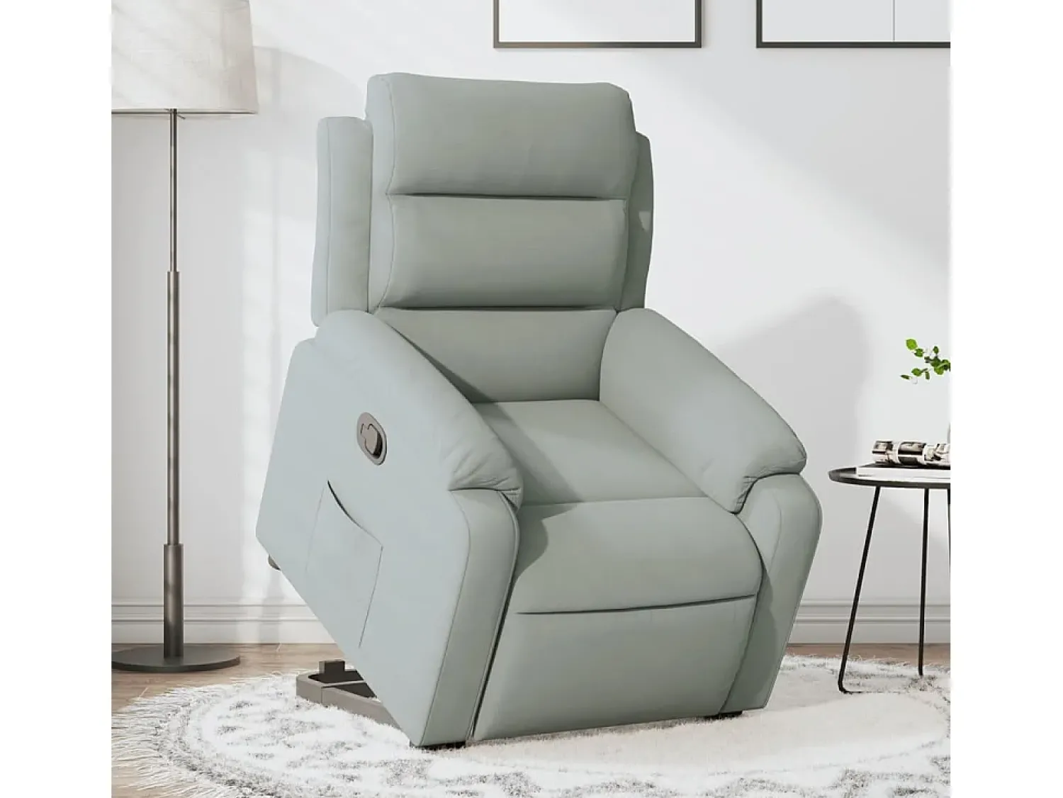 Poltrona Confortável | Poltrona reclinável elevatória veludo cinza-claro SHL858742^ Poltrona