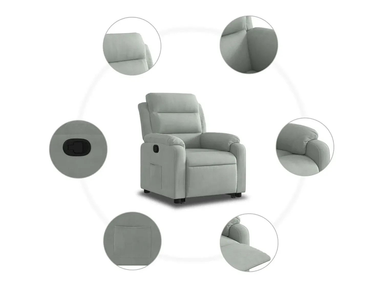 Poltrona Confortável | Poltrona reclinável elevatória veludo cinza-claro SHL858742^ Poltrona