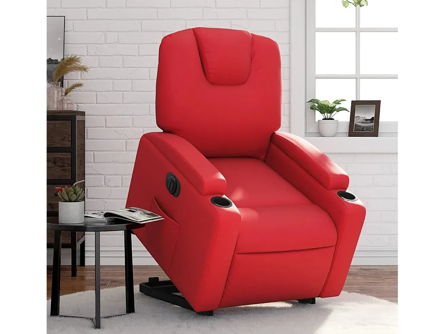 Poltrona| Poltrona Confortável | Poltrona reclinável elevatória elétrica couro artif. SHL137581 Vermelho