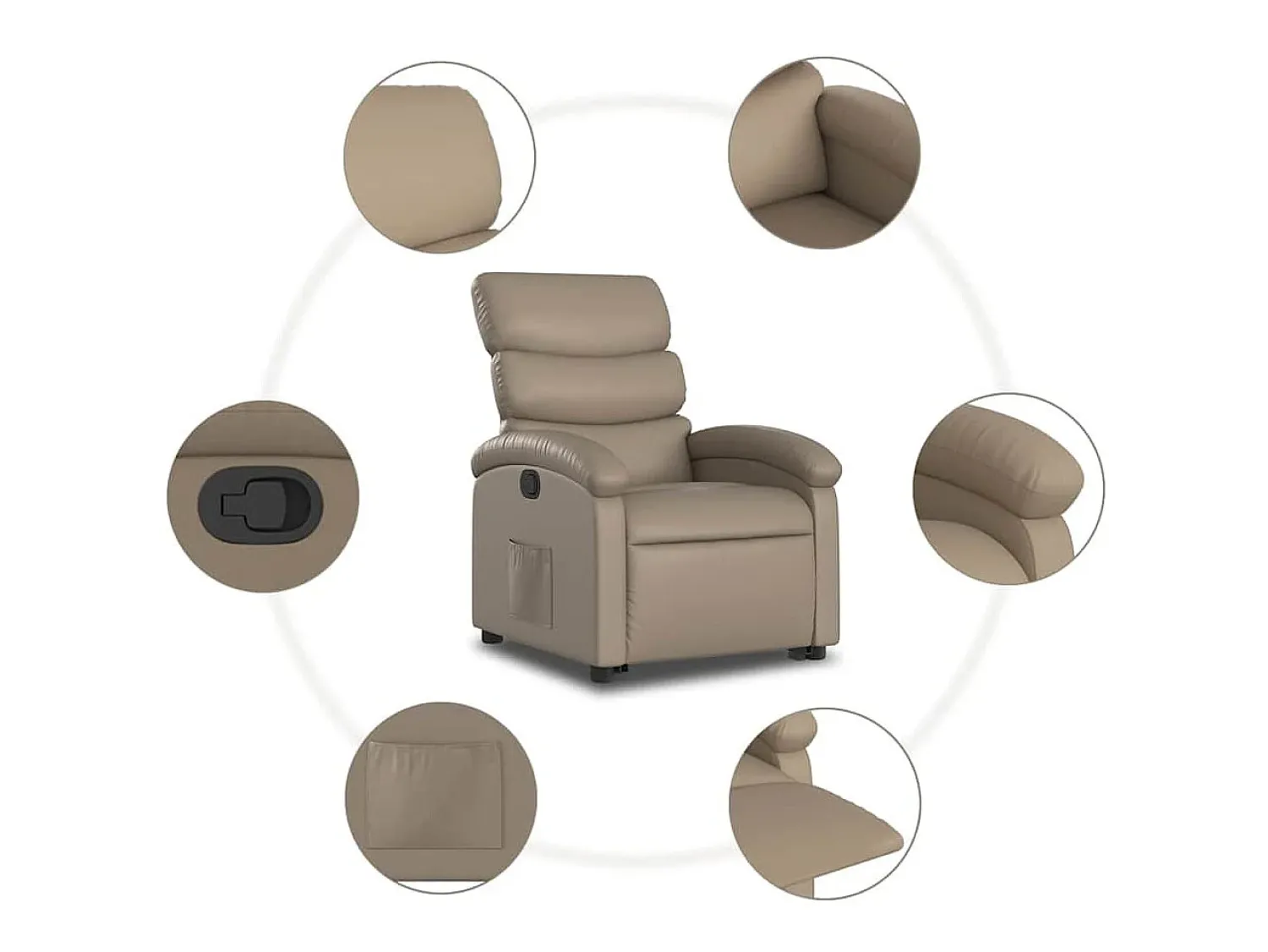 Poltrona Confortável | Poltrona reclinável elevatória couro artificial cor cappuccino SHL839245^ Poltrona