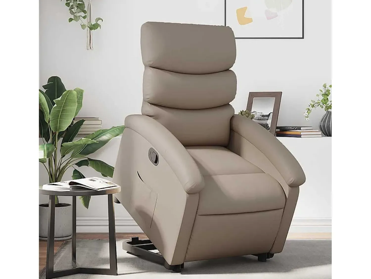 Poltrona Confortável | Poltrona reclinável elevatória couro artificial cor cappuccino SHL839245^ Poltrona
