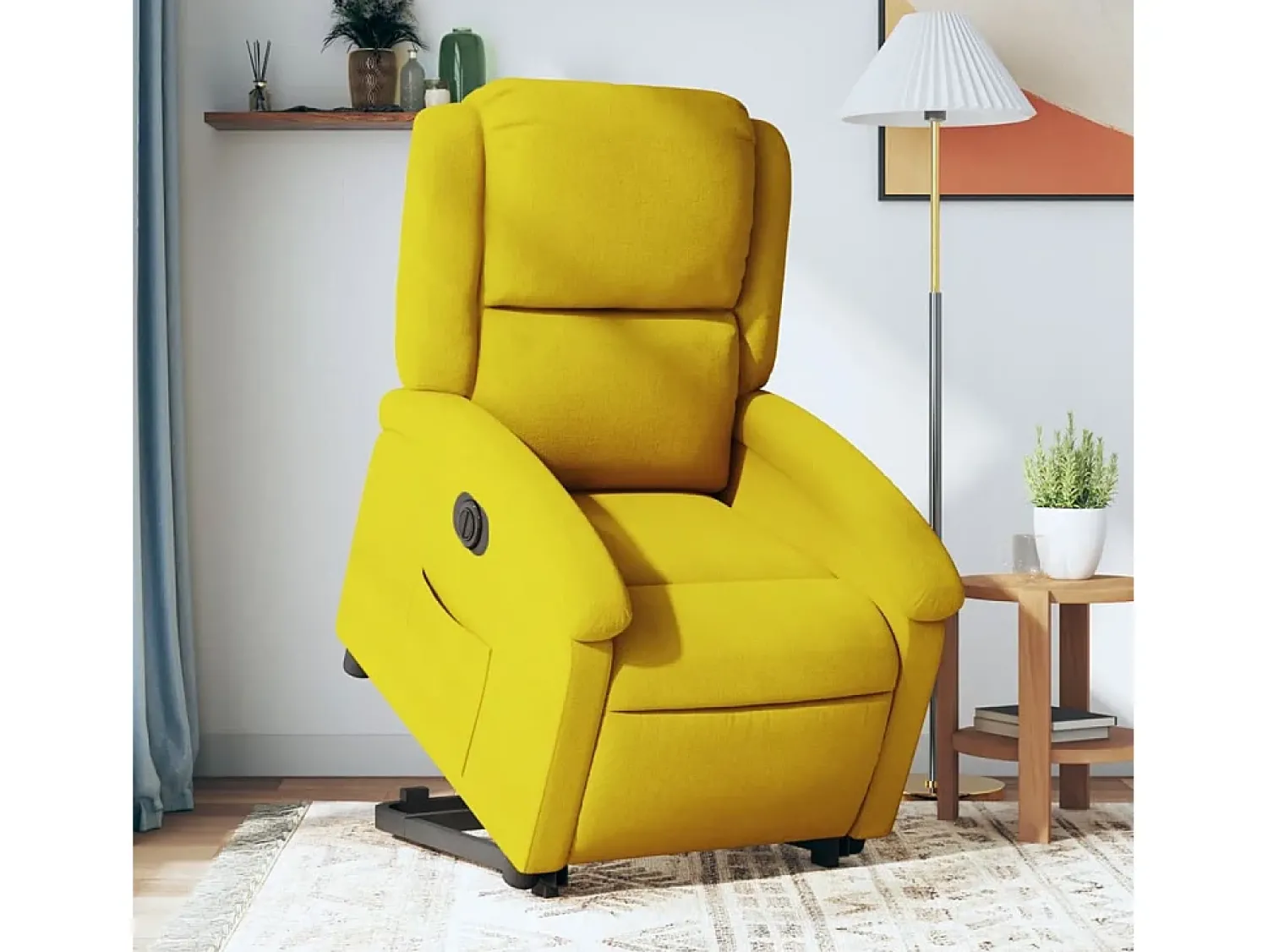 Poltrona| Poltrona Confortável | Poltrona reclinável elevatória elétrica veludo SHL258658 Amarelo