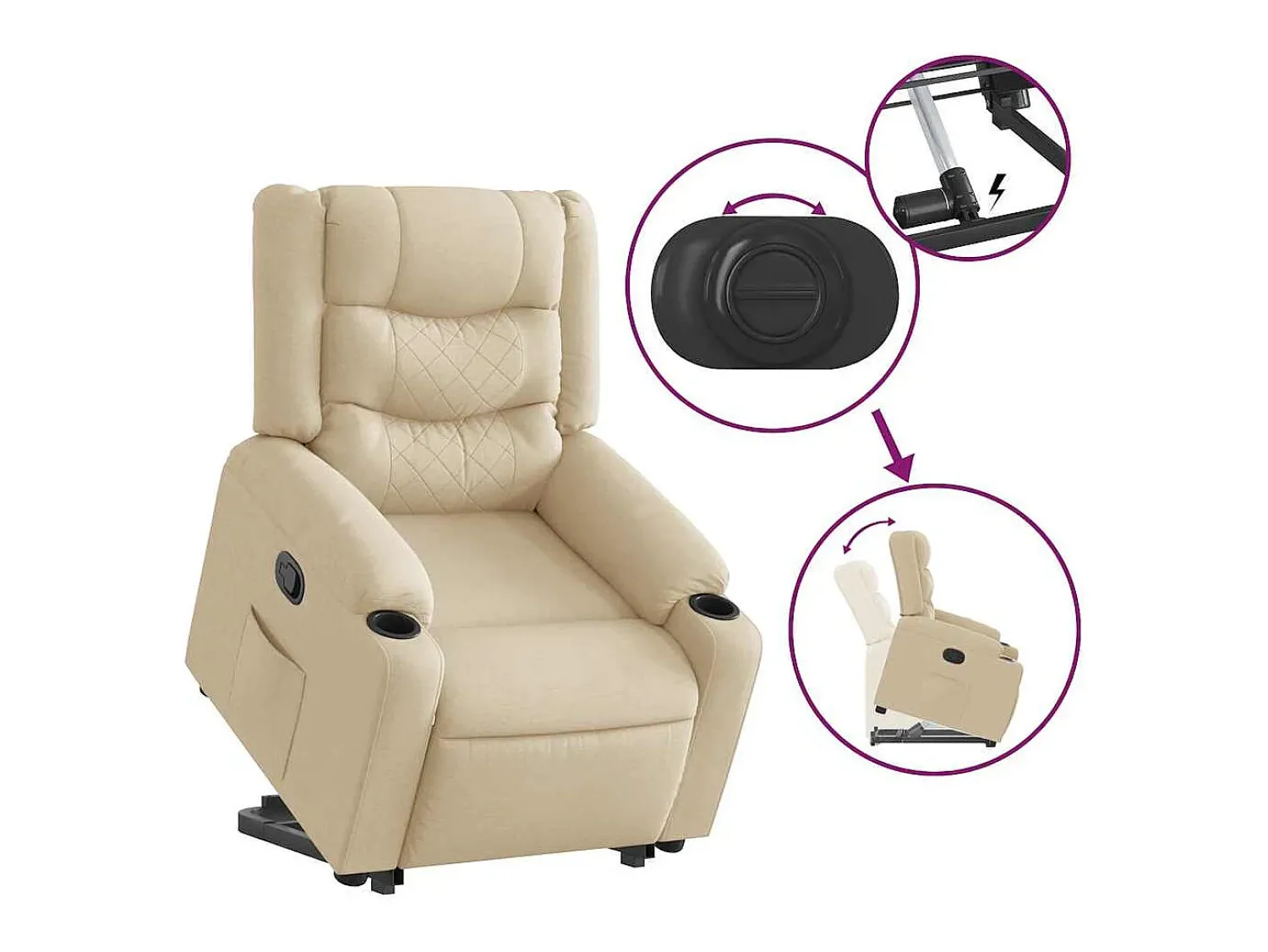New Poltrona Confortável | Poltrona reclinável elevatória tecido cor SHL418708 Creme
