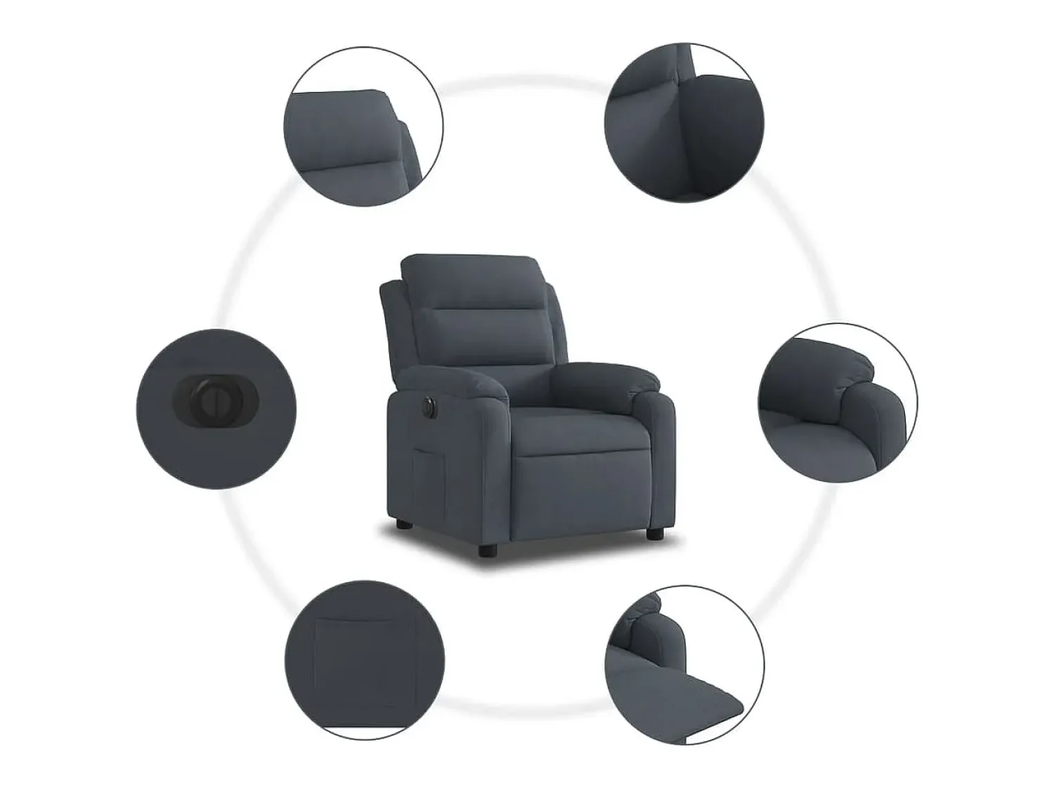 Poltrona* Poltrona Confortável | Poltrona reclinável elétrica veludo cinzento-escuro SHL120622 Cinza antracite