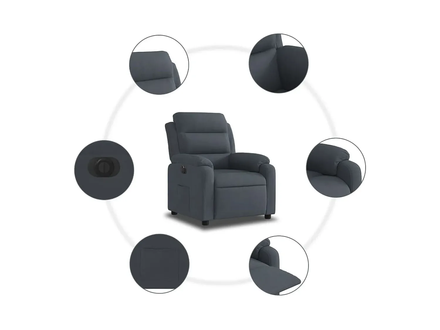 Poltrona* Poltrona Confortável | Poltrona reclinável elétrica veludo cinzento-escuro SHL120622 Cinza antracite
