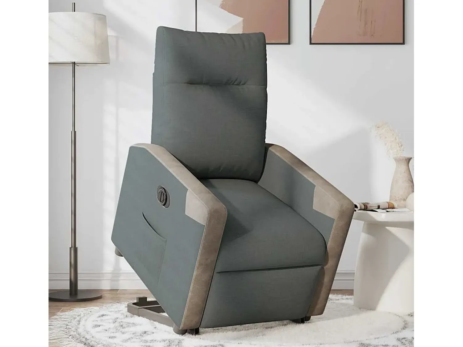 Poltrona| Poltrona Confortável | Poltrona reclinável elevatória elétrica tecido cinzento-escuro SHL555106 Cinza antracite