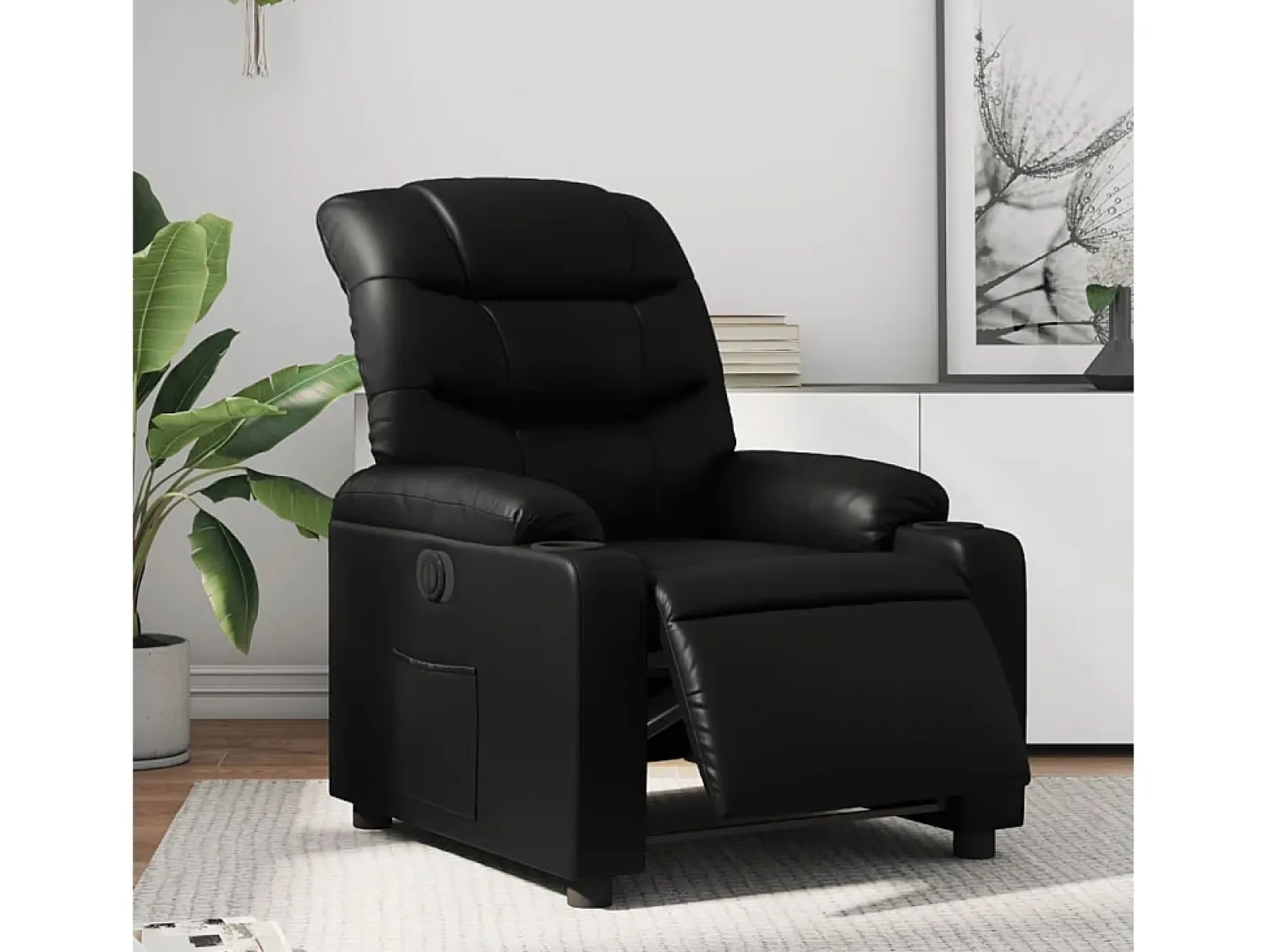 Poltrona| Poltrona Confortável | Poltrona reclinável elétrica couro artificial SHL481209 Preto