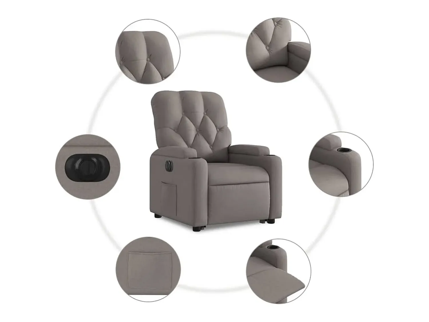 Online Poltrona Confortável | Poltrona reclinável elevatória elétrica cinza-acastanhado SHL404221 Taupe