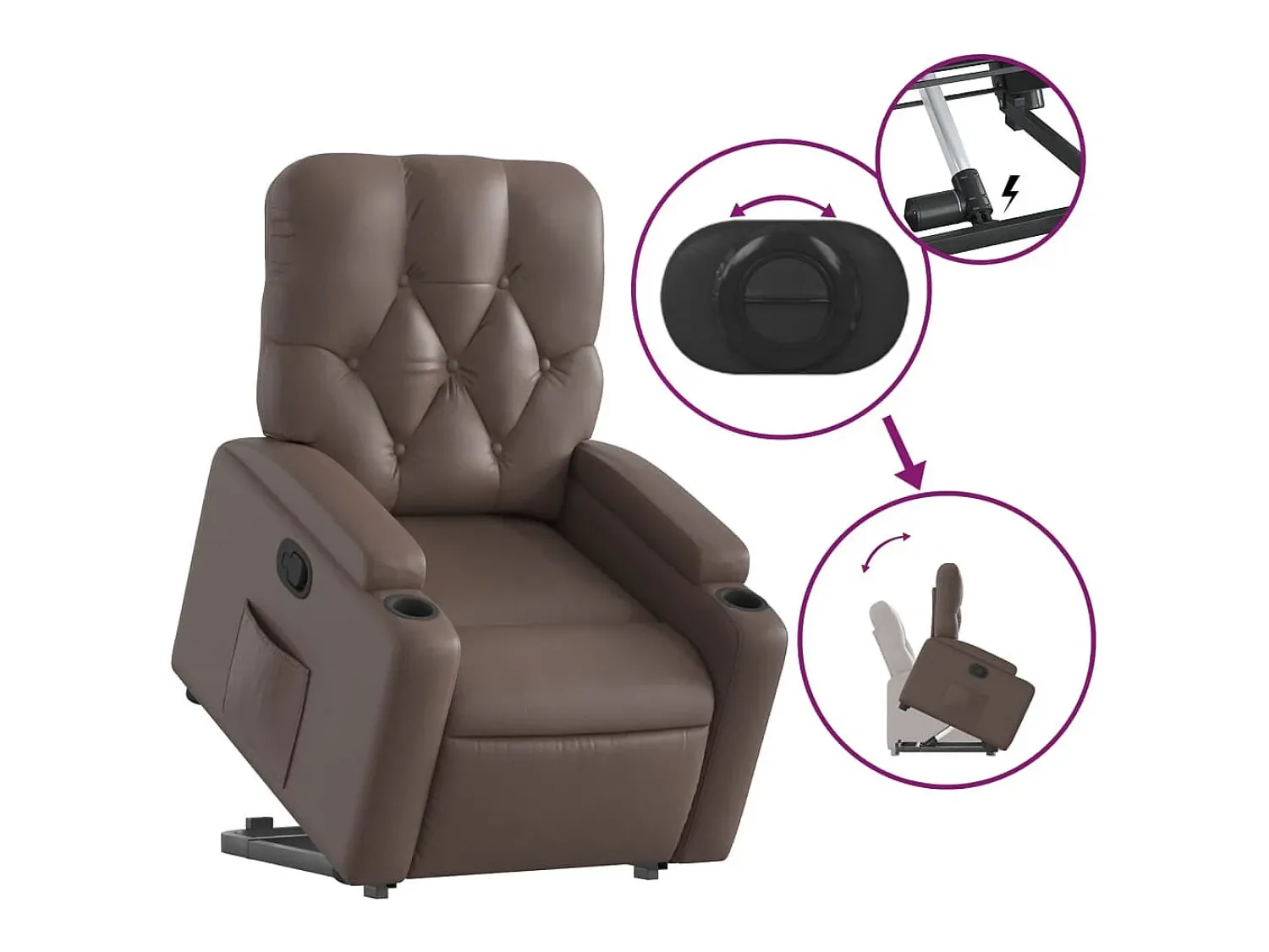 Poltrona* Poltrona Confortável | Poltrona reclinável elevatória couro artificial SHL761799 Castanho