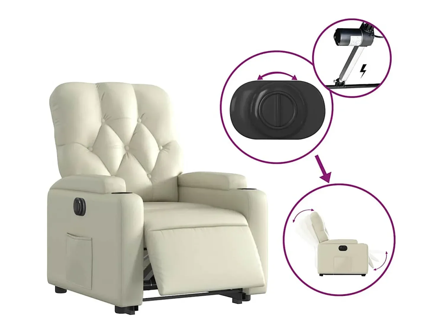 Poltrona* Poltrona Confortável | Poltrona reclinável elevatória elétrica couro artificial SHL690439 Creme