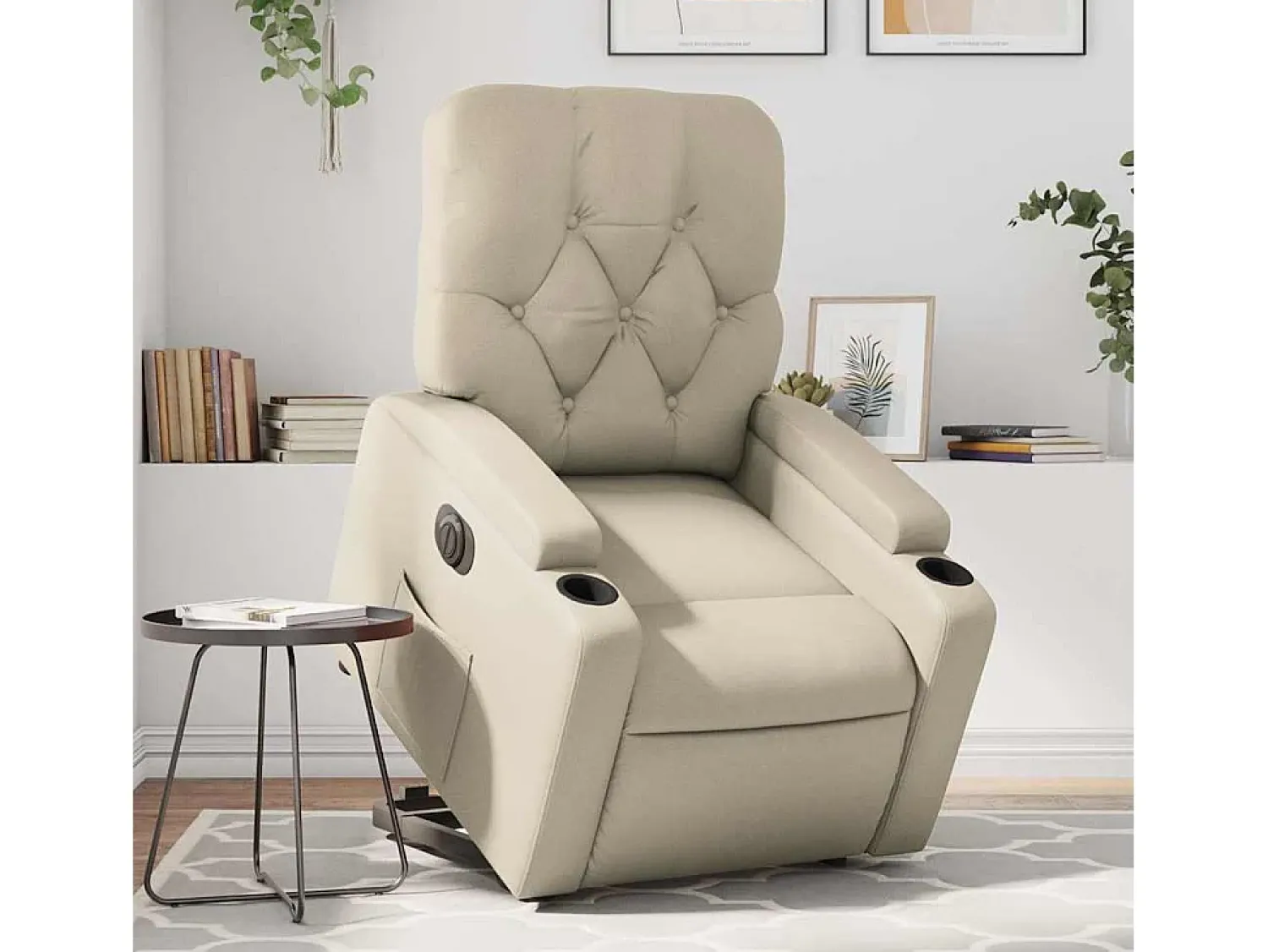 Poltrona* Poltrona Confortável | Poltrona reclinável elevatória elétrica couro artificial SHL690439 Creme
