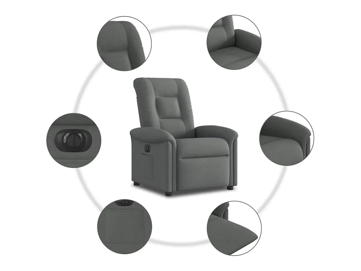 Poltrona Confortável | Poltrona reclinável elétrica tecido cinzento-escuro SHL498333^ Poltrona