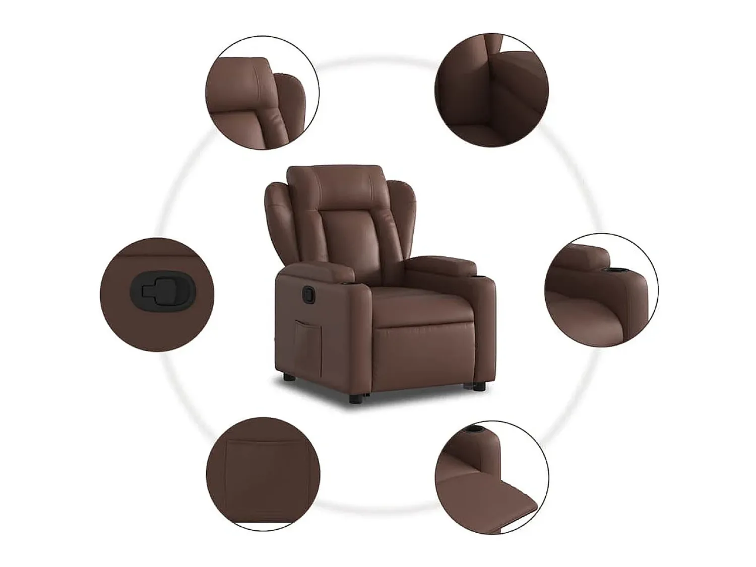 Poltrona* Poltrona Confortável | Poltrona reclinável elevatória couro artificial SHL669452 Castanho