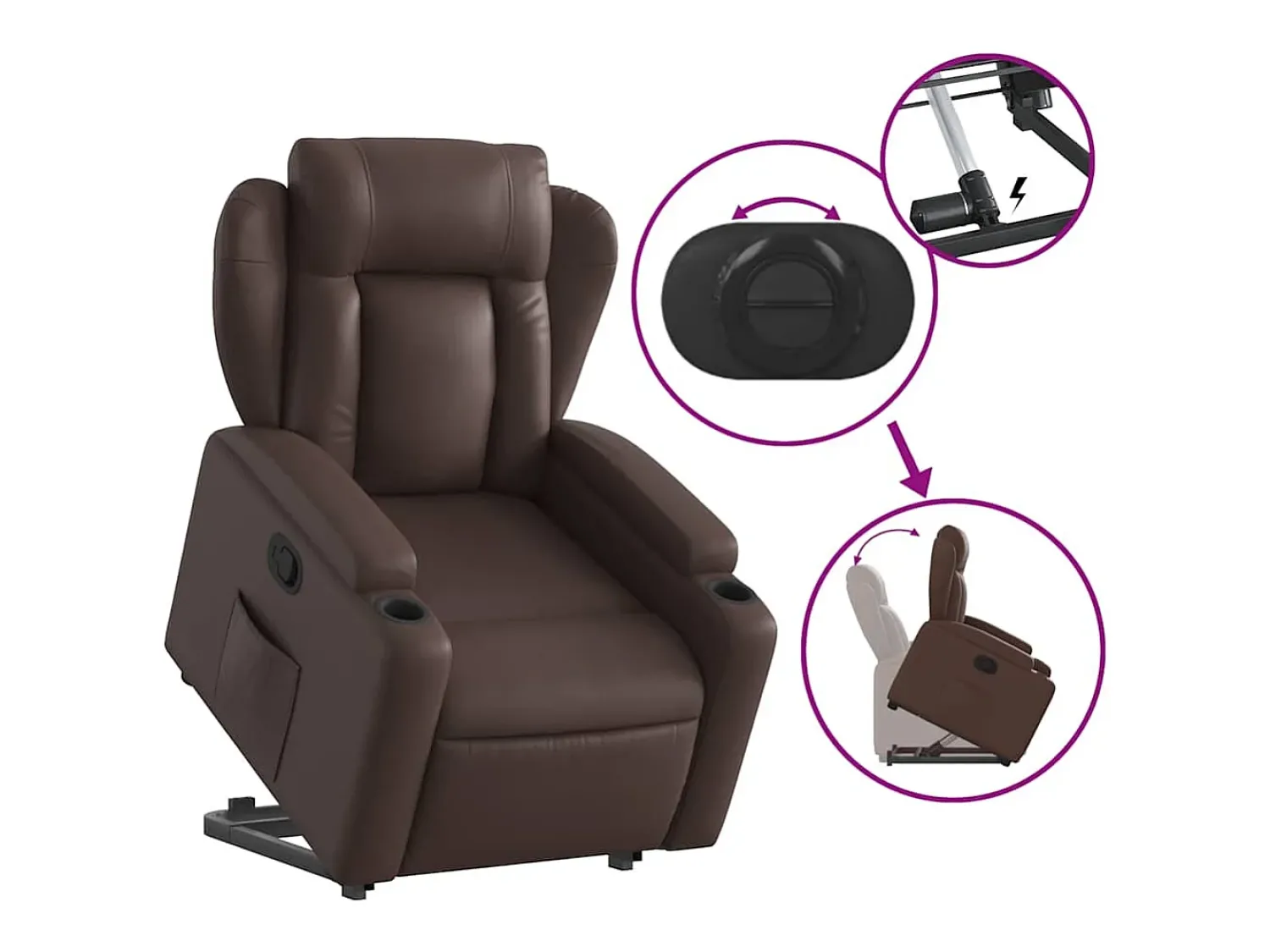 Poltrona* Poltrona Confortável | Poltrona reclinável elevatória couro artificial SHL669452 Castanho
