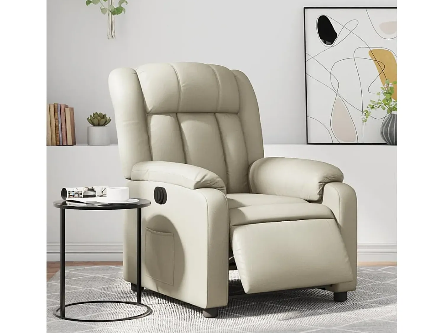 Poltrona| Poltrona Confortável | Poltrona reclinável elétrica couro artificial cor SHL524261 Creme