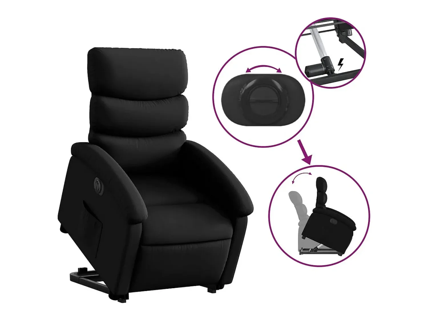 Poltrona| Poltrona Confortável | Poltrona reclinável elevatória elétrica couro artificial SHL680078 Preto