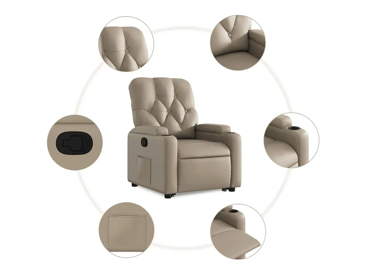 Poltrona| Poltrona Confortável | Poltrona reclinável elevatória couro artificial cor cappuccino SHL454099 Castanho
