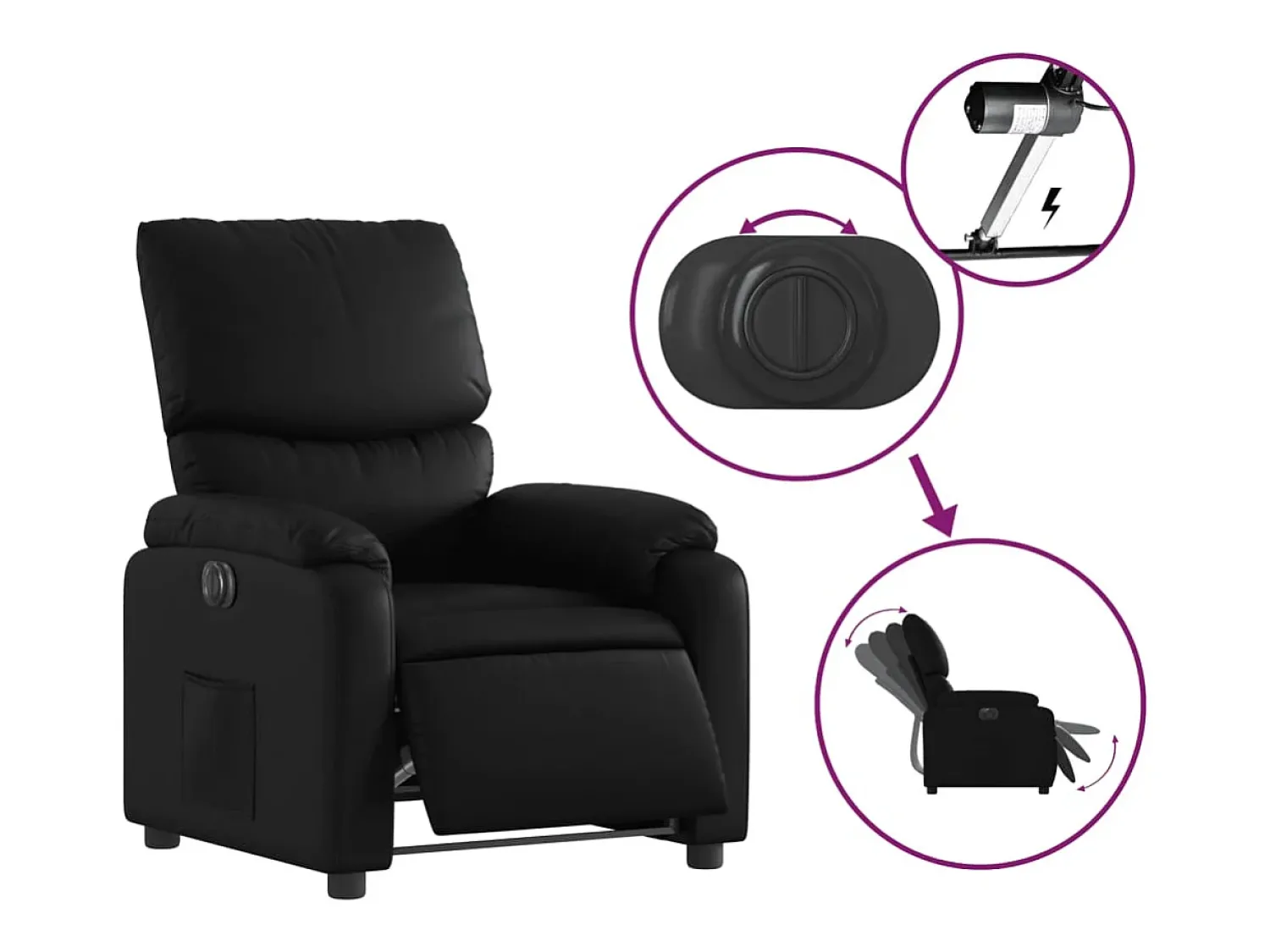 Poltrona* Poltrona Confortável | Poltrona reclinável elétrica couro artificial SHL409278 Preto