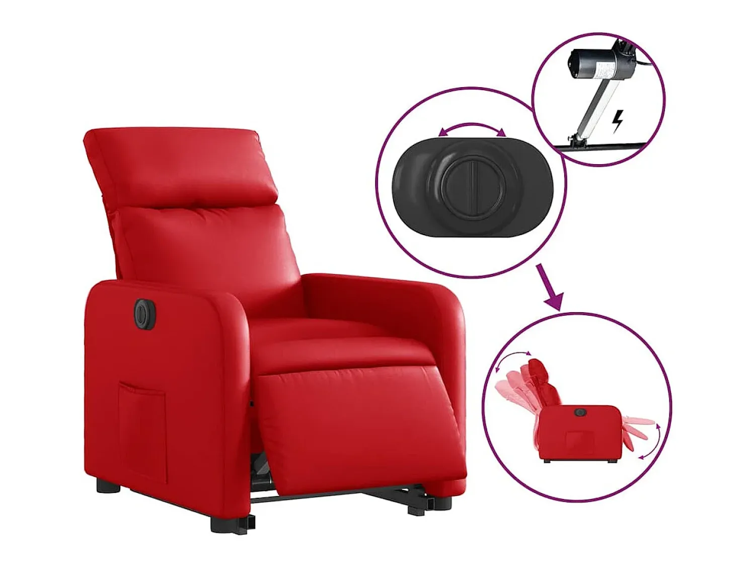 Poltrona Confortável | Poltrona reclinável elevatória elétrica couro artif. SHL339152 Vermelho