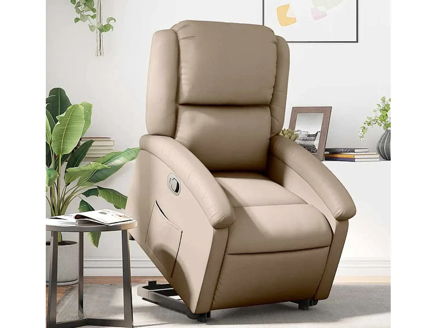 Poltrona| Poltrona Confortável | Poltrona reclinável elevatória couro artificial cor cappuccino SHL9374 Castanho