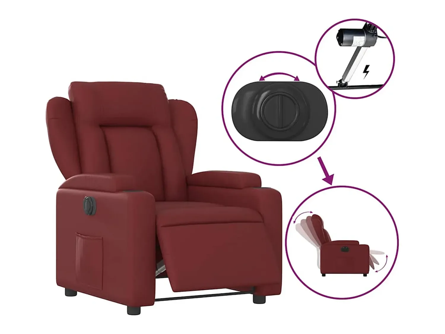 Poltrona| Poltrona Confortável | Poltrona reclinável elétrica couro artificial tinto SHL81999 Vermelho