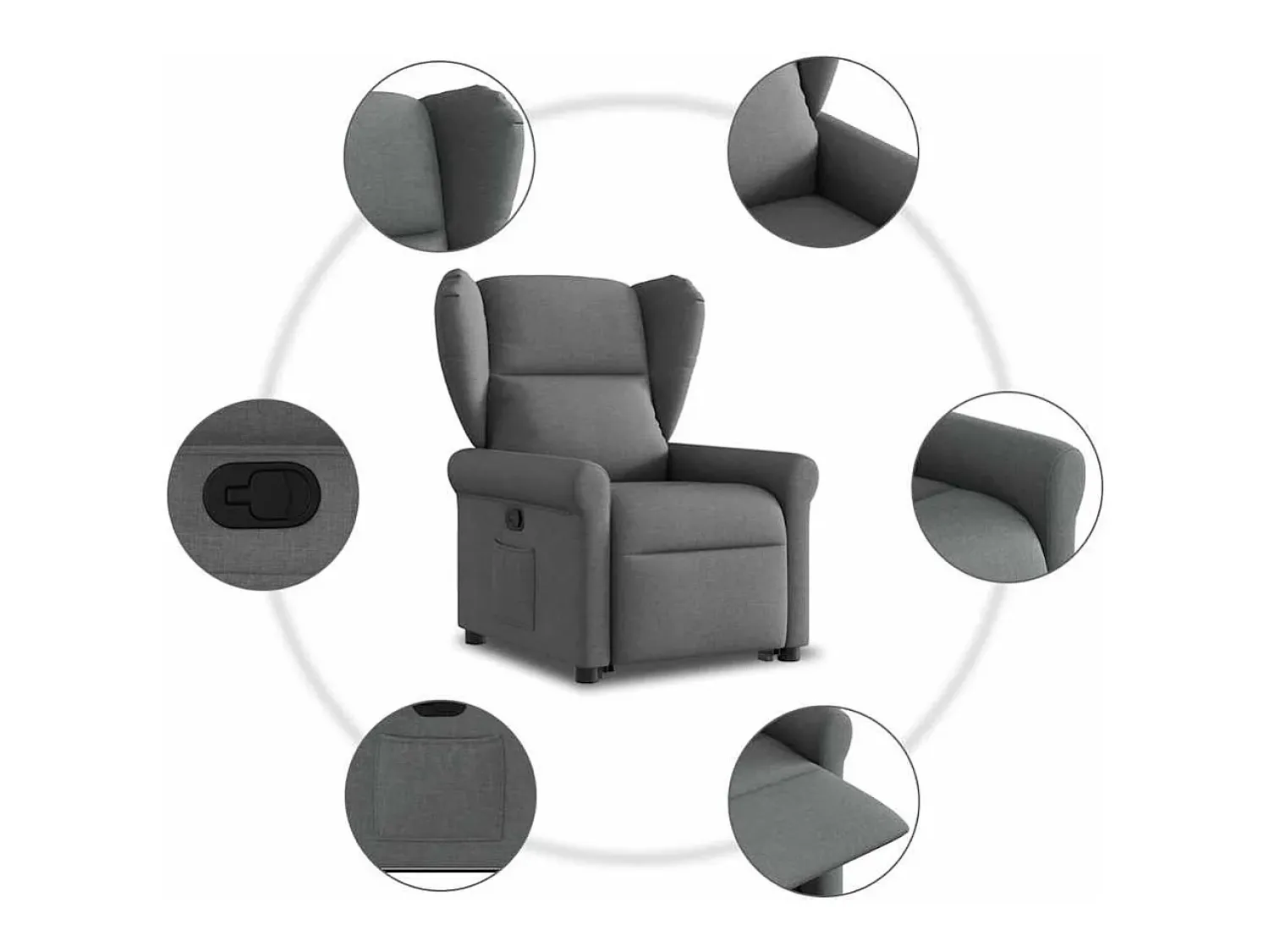 Poltrona* Poltrona Confortável | Poltrona reclinável elevatória tecido cinzento-escuro SHL103183 Cinza antracite