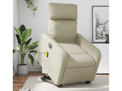 Clearance Poltrona Confortável | Poltrona reclinável elevatória elétrica couro artificial SHL350633 Creme