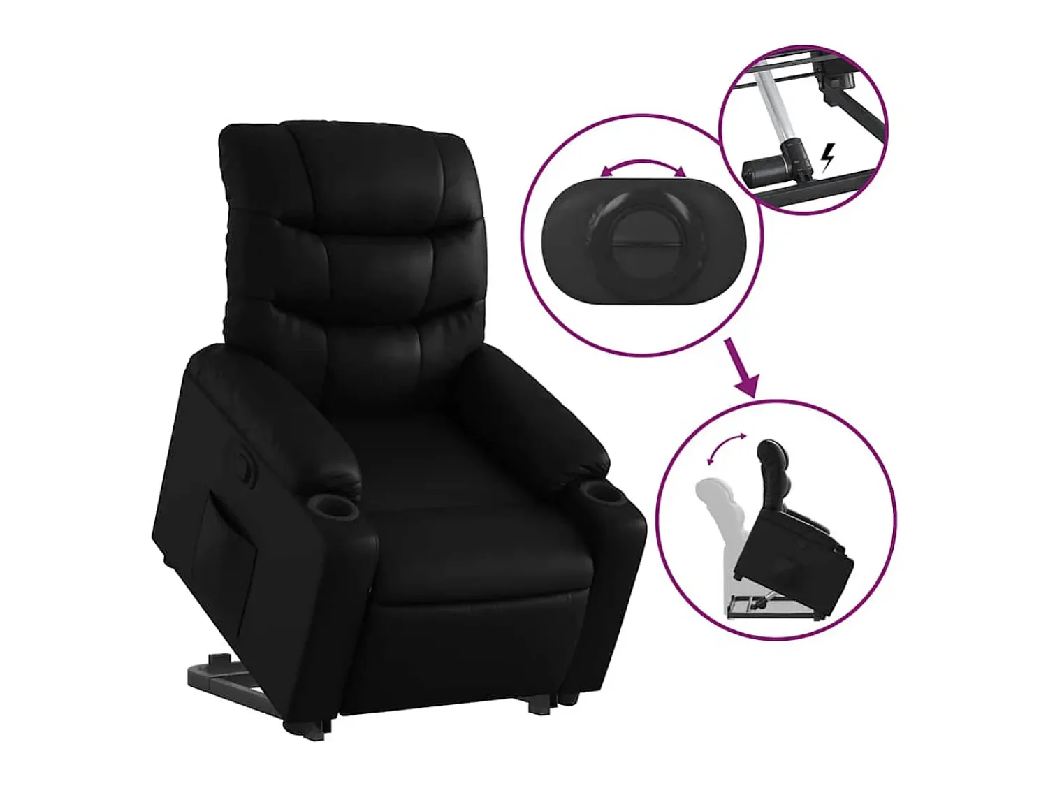 New Poltrona Confortável | Poltrona reclinável elevatória couro artificial SHL764463 Preto