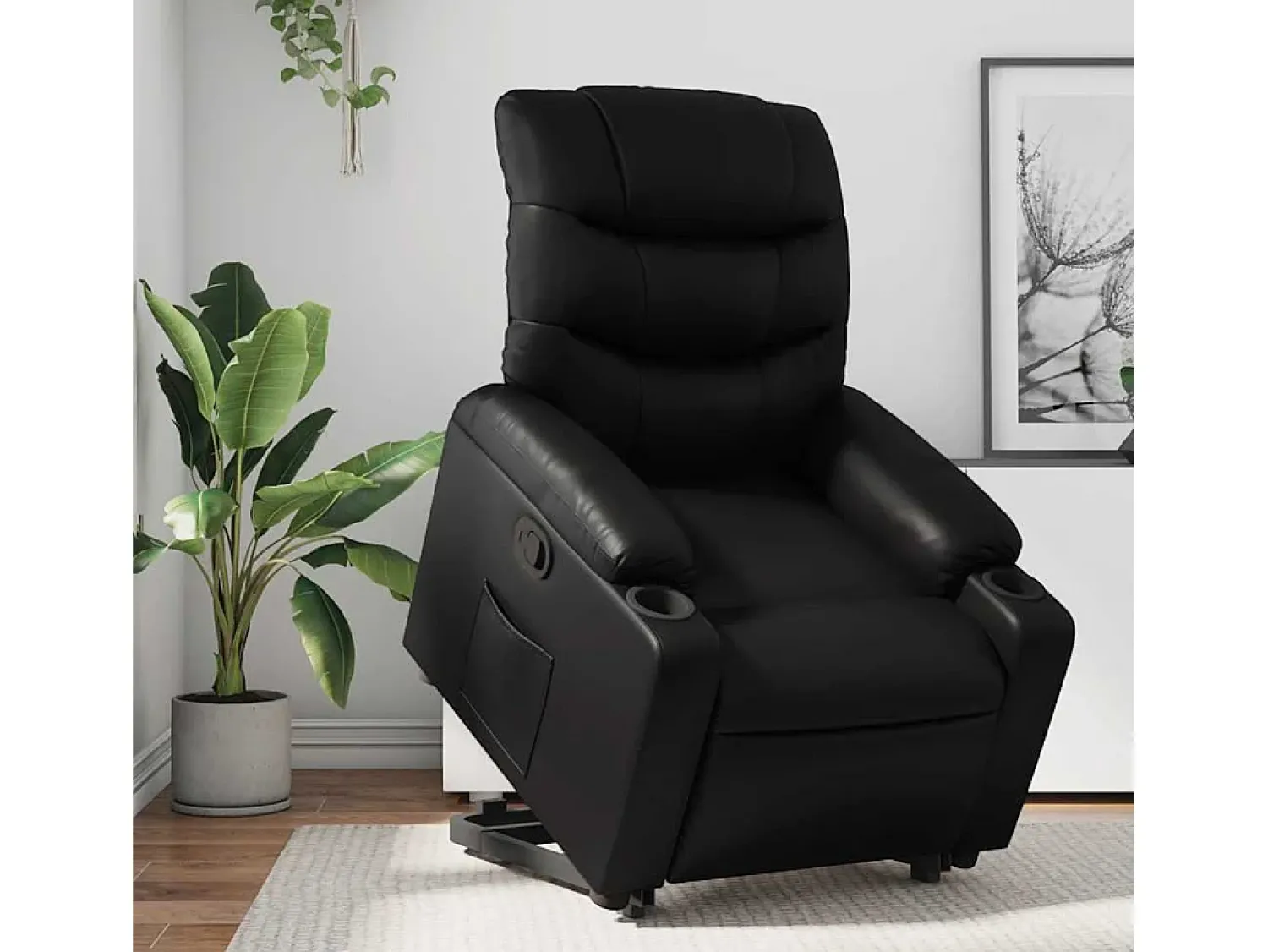 New Poltrona Confortável | Poltrona reclinável elevatória couro artificial SHL764463 Preto