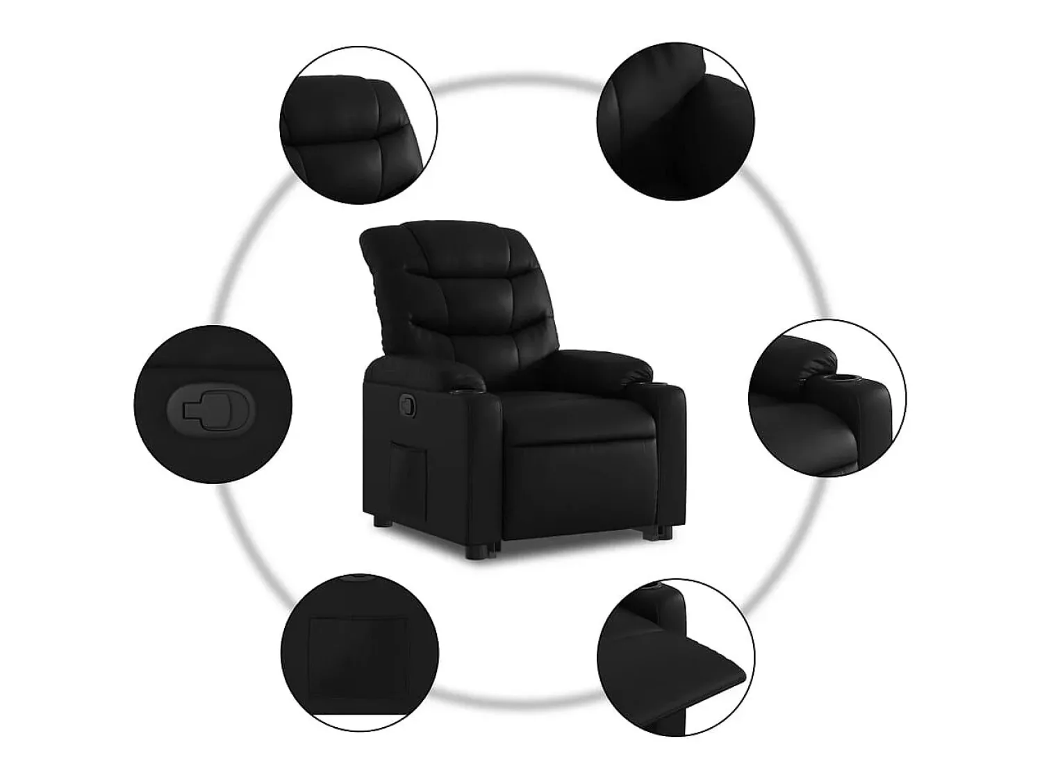 New Poltrona Confortável | Poltrona reclinável elevatória couro artificial SHL764463 Preto