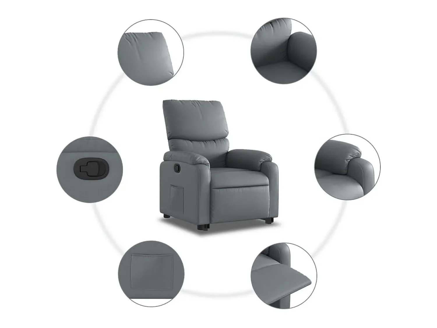 Poltrona| Poltrona Confortável | Poltrona reclinável elevatória couro artificial SHL30254 Cinzento