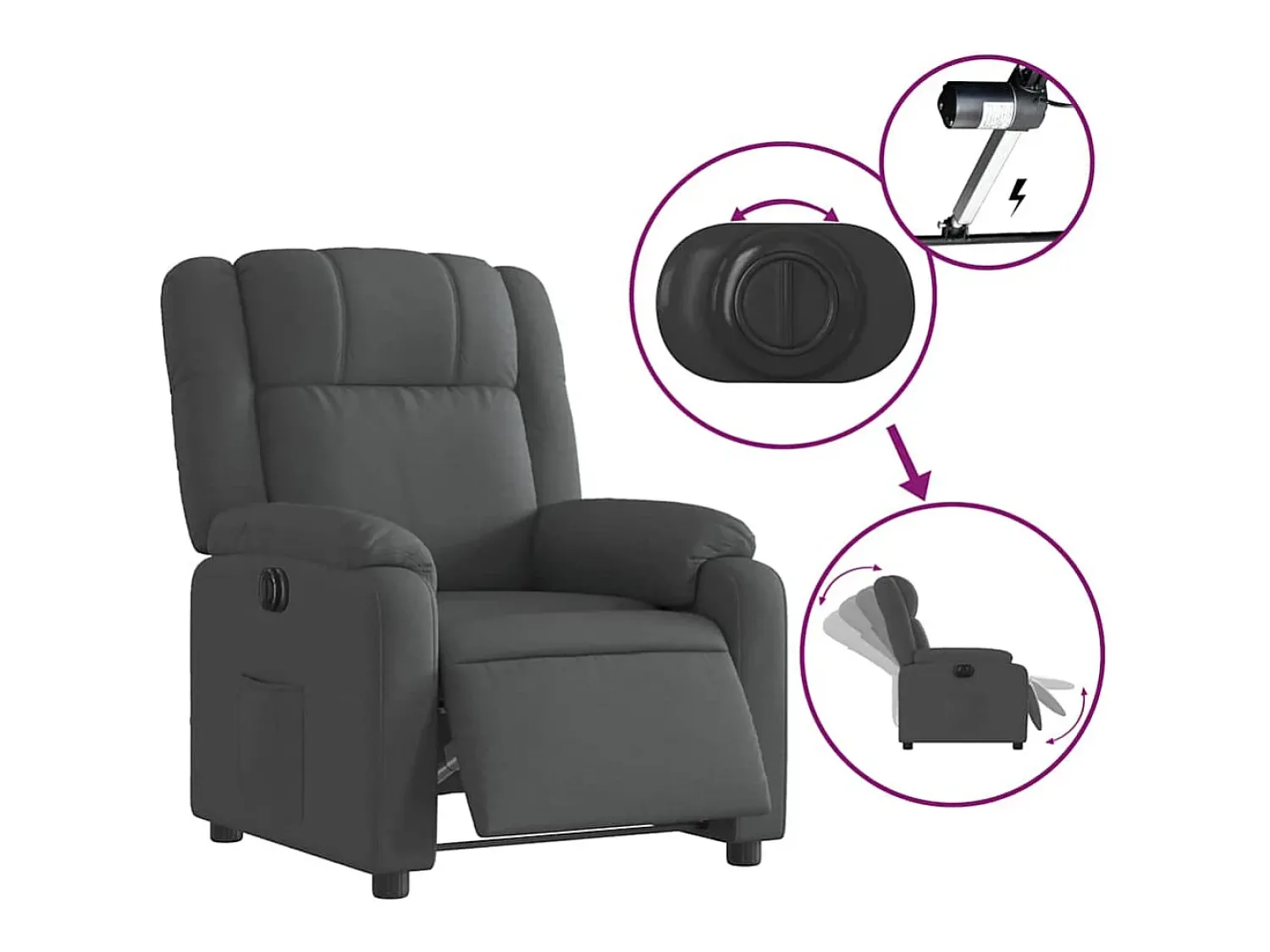 Clearance Poltrona Confortável | Poltrona reclinável elétrica tecido cinzento-escuro SHL565781 Cinza antracite