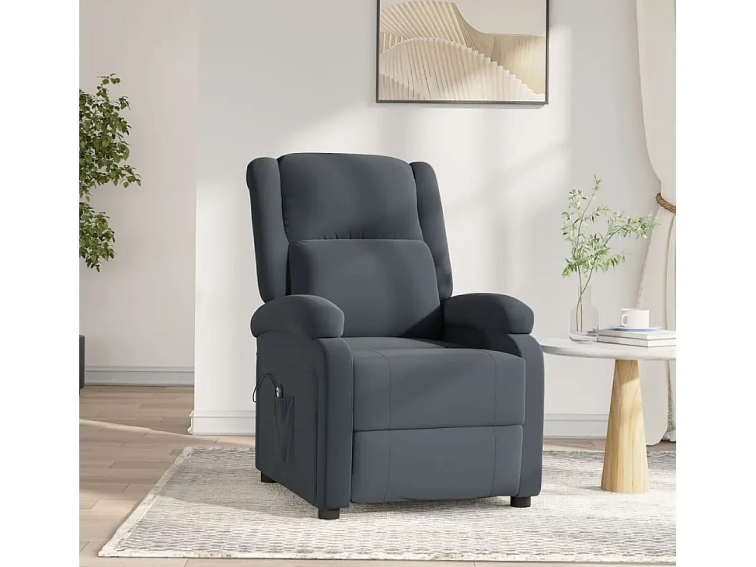 Poltrona Confortável | Poltrona reclinável elétrica veludo cinzento-escuro SHL608304 Cinza antracite