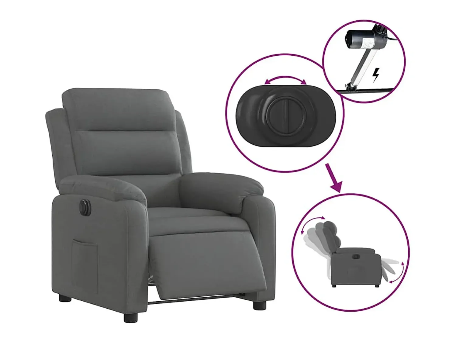 Poltrona* Poltrona Confortável | Poltrona reclinável elétrica tecido cinzento-escuro SHL917674 Cinza antracite