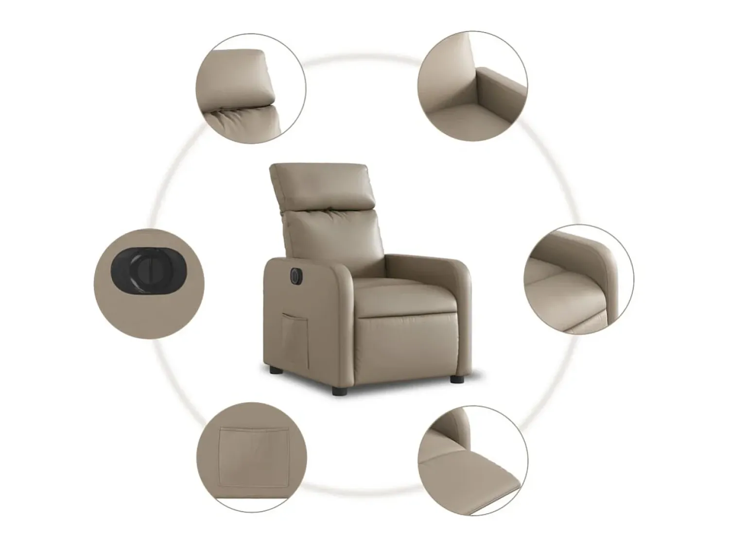 Outlet Poltrona Confortável | Poltrona reclinável elétrica couro artificial cor cappuccino SHL510835 Castanho