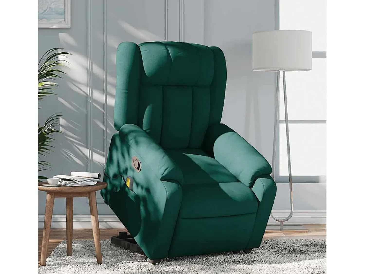 Poltrona Confortável | Poltrona reclinável elevatória de massagens tecido verde-escuro SHL628304^ Poltrona