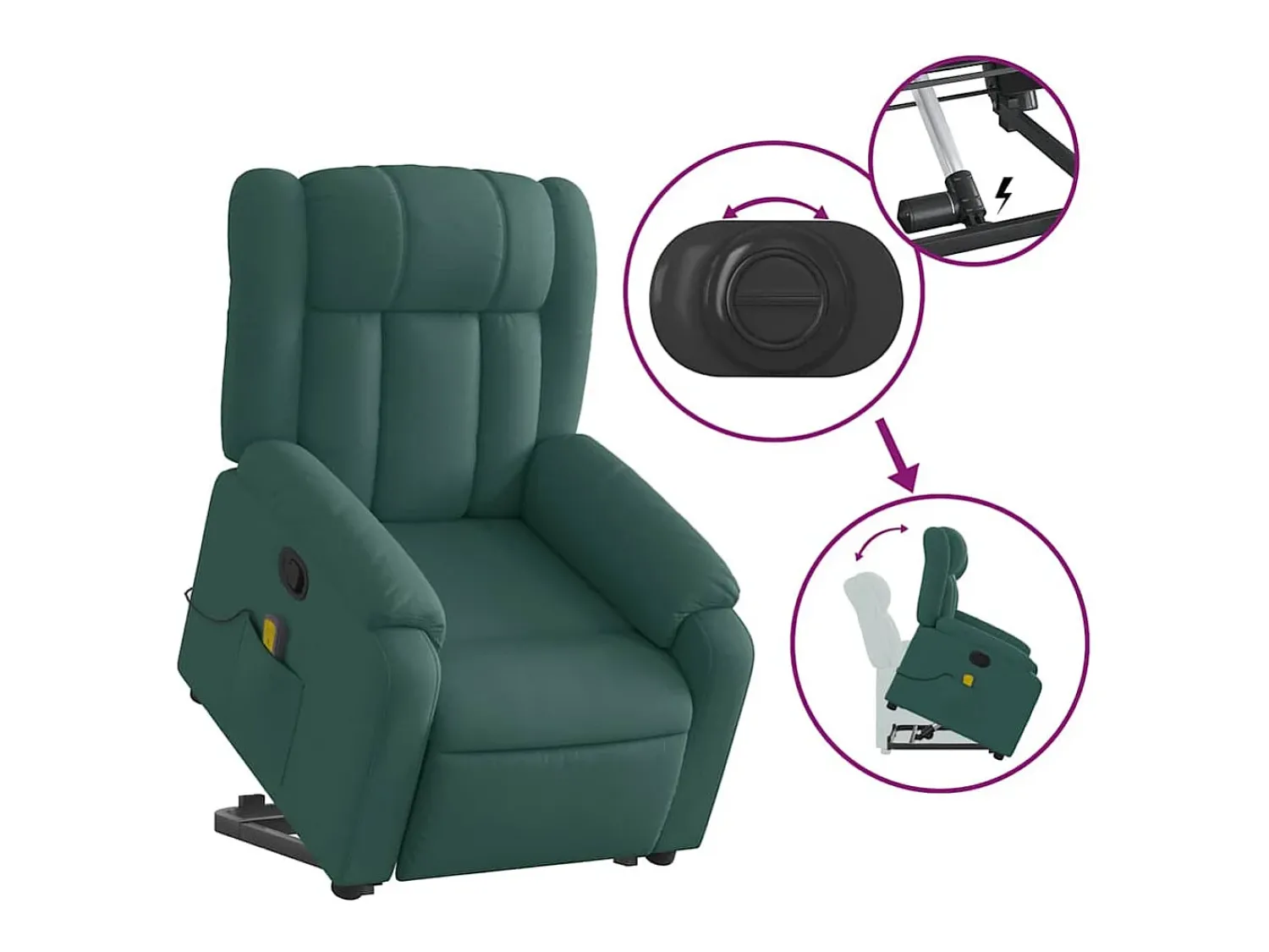 Poltrona Confortável | Poltrona reclinável elevatória de massagens tecido verde-escuro SHL628304^ Poltrona