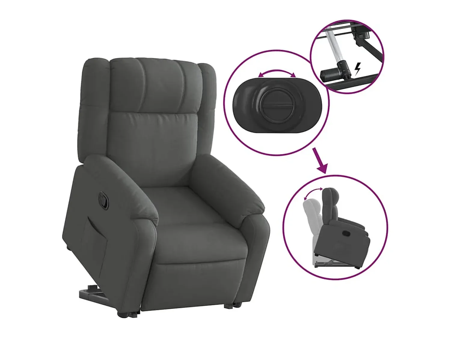 Poltrona Confortável | Poltrona reclinável elevatória tecido cinzento-escuro SHL309079^ Poltrona