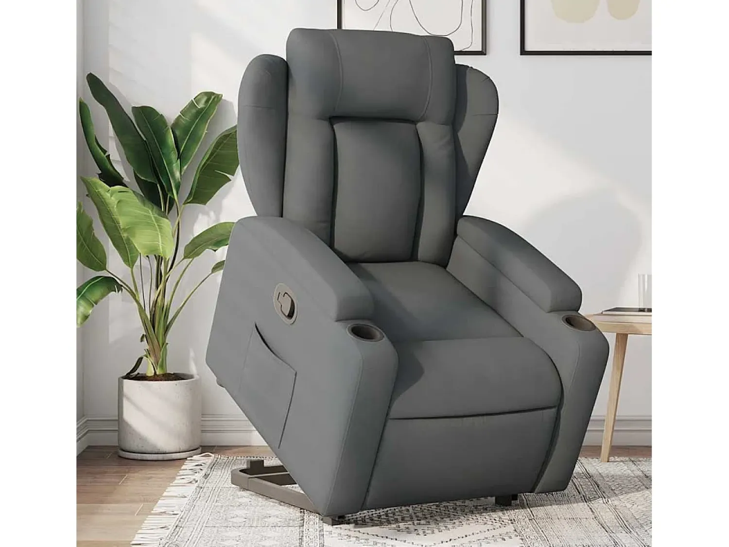 Poltrona Confortável | Poltrona reclinável elevatória tecido cinzento-escuro SHL570840^ Poltrona