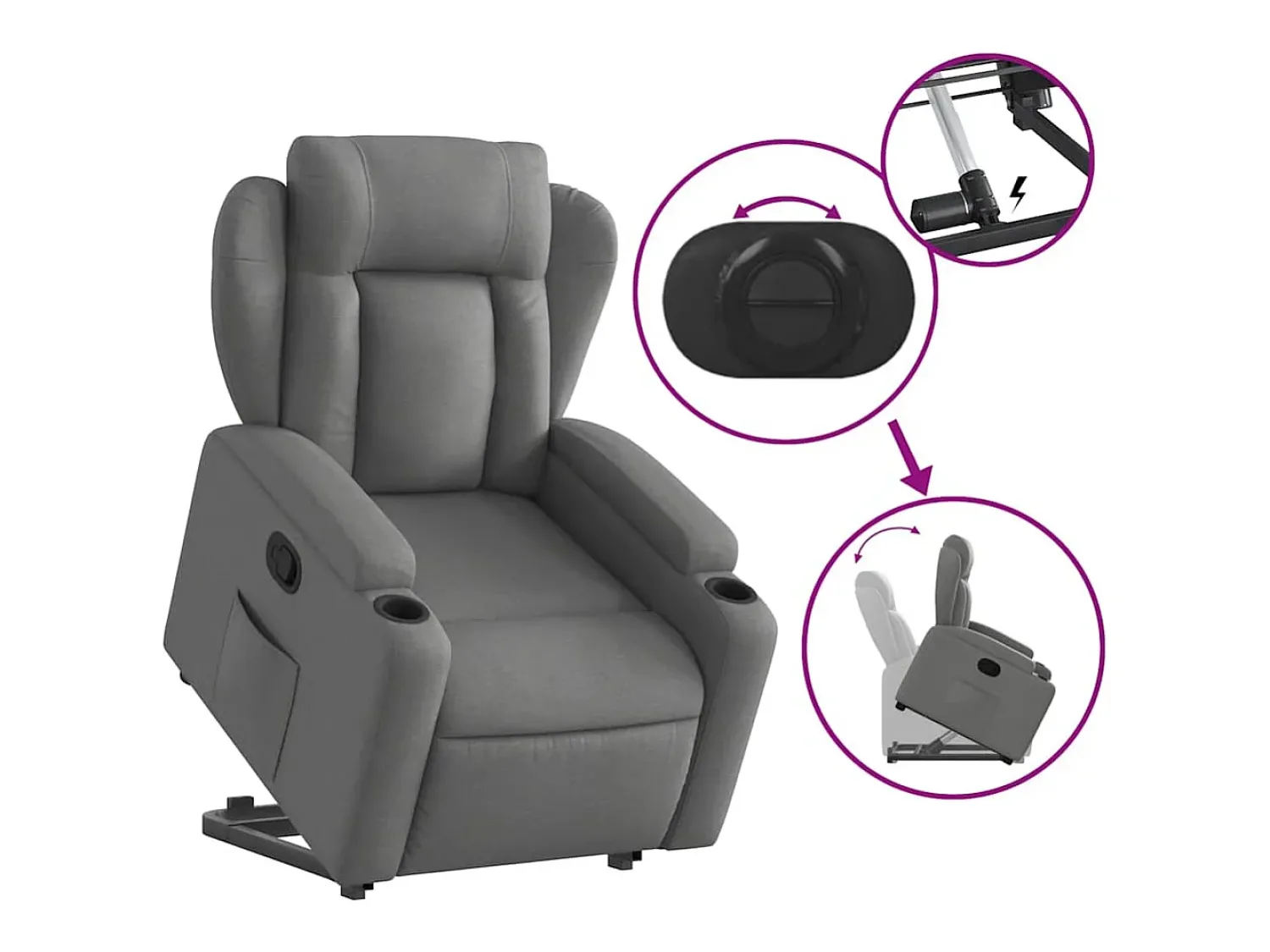 Poltrona Confortável | Poltrona reclinável elevatória tecido cinzento-escuro SHL570840^ Poltrona