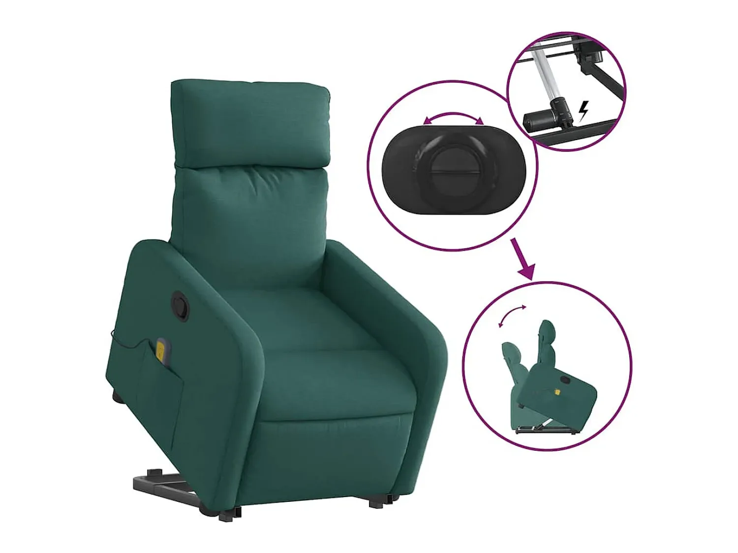Poltrona| Poltrona Confortável | Poltrona reclinável elevatória de massagens tecido verde-escuro SHL720816 Verde pinho